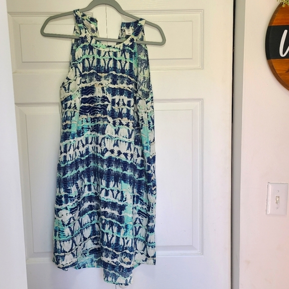 Nicole Miller Halter Neck Linen Dress Blue Size M - Picture 2 of 7